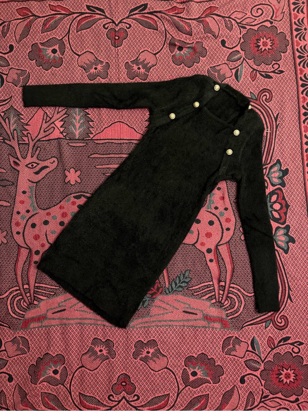 Commense Black Long Sleeve Knit Dress with Decorative Buttons
